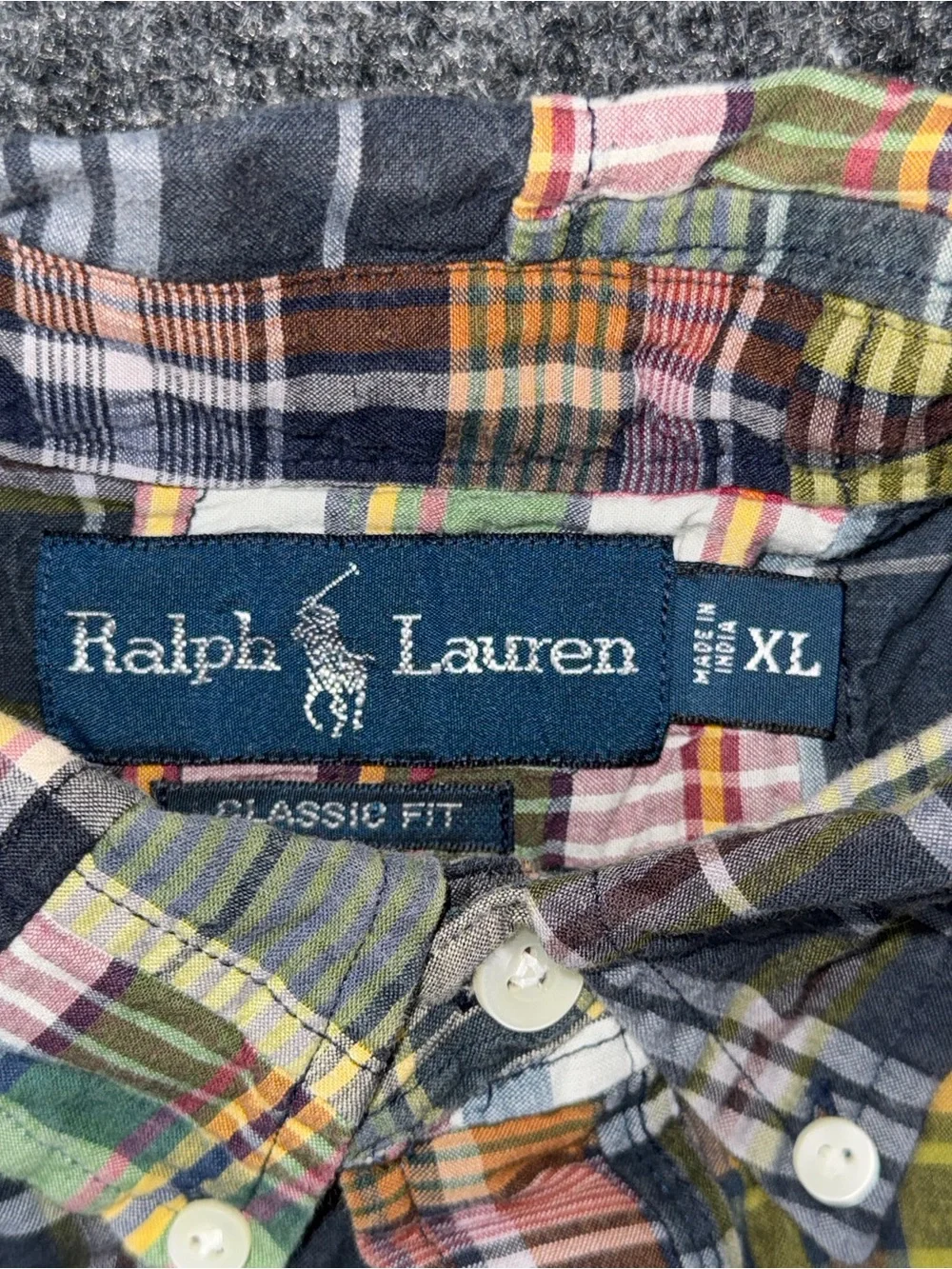 Ralph Lauren Shirt Mens XL Multicolor Patchwork Madras Short Sleeve Button Front